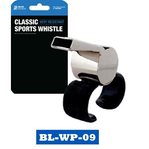 BLUE SPORTS BRASS WHISTLE WITH FINGERGRIP